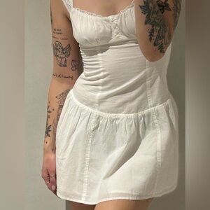 Garage Drop Waist Milkmaid Mini White Sleeveless Dress